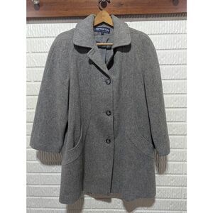 Herman Kay Vintage Women's Gray Solid Wool Button-Front Winter Coat Size 14